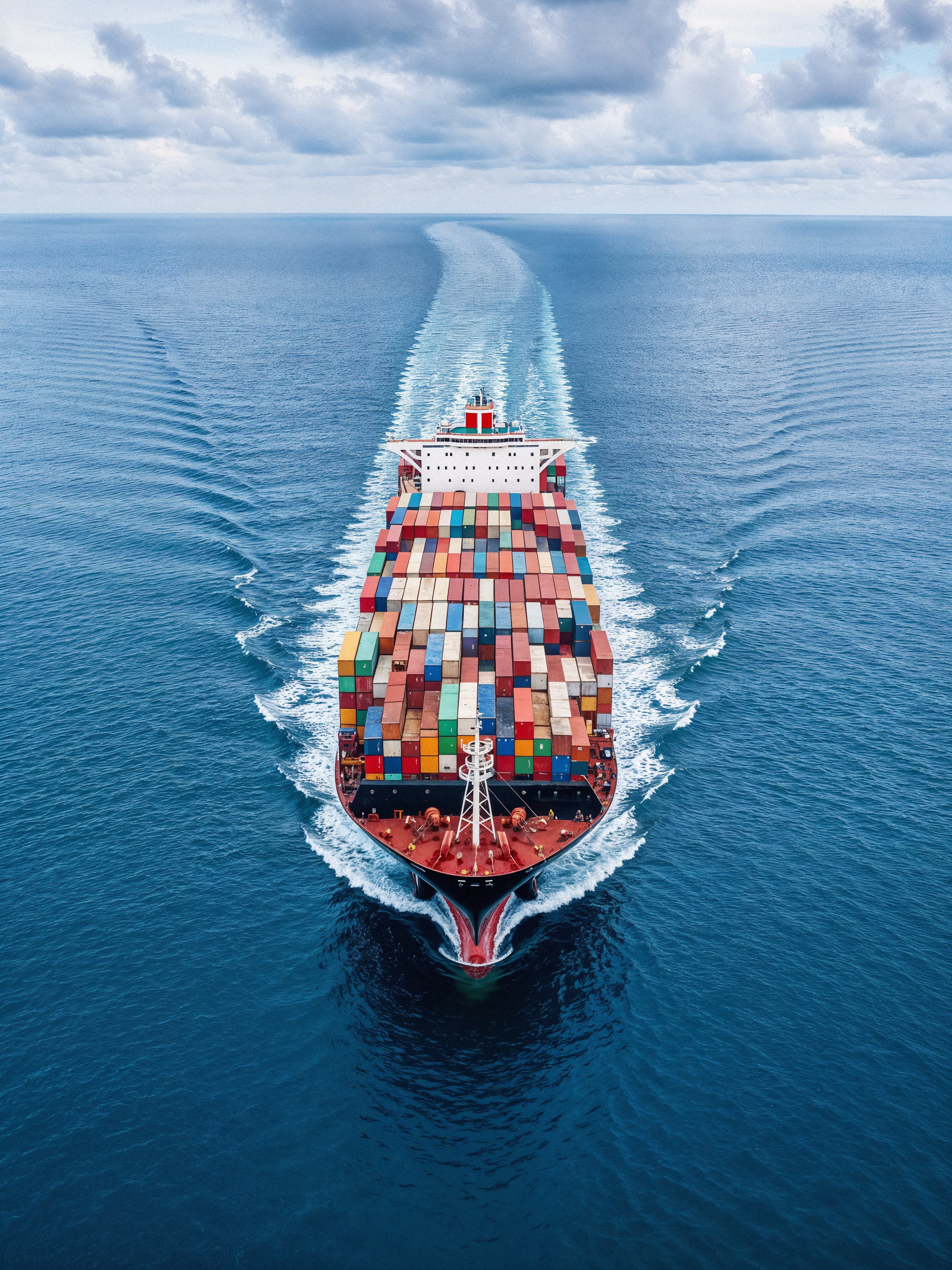 Container ship departing a customs port